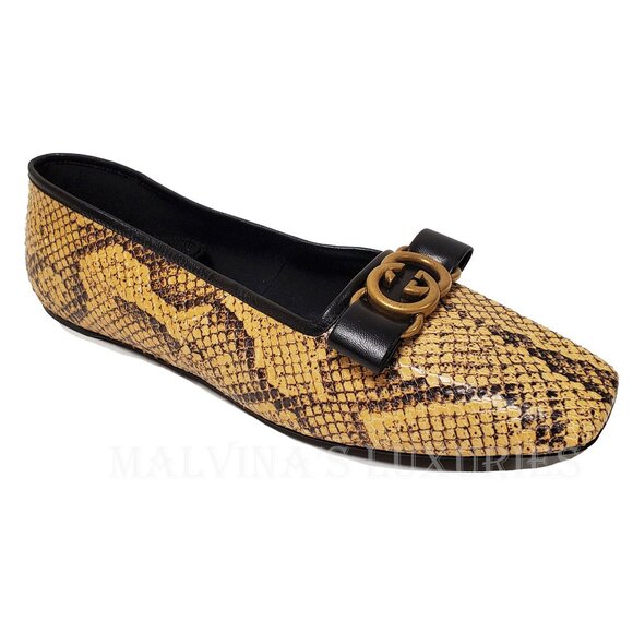 GUCCI SHOES PYTHON BALLET FLATS w LOGO BOW RIBBON ANKLE TIES $1,059 sz 39.5 9.5 - Picture 10 of 16